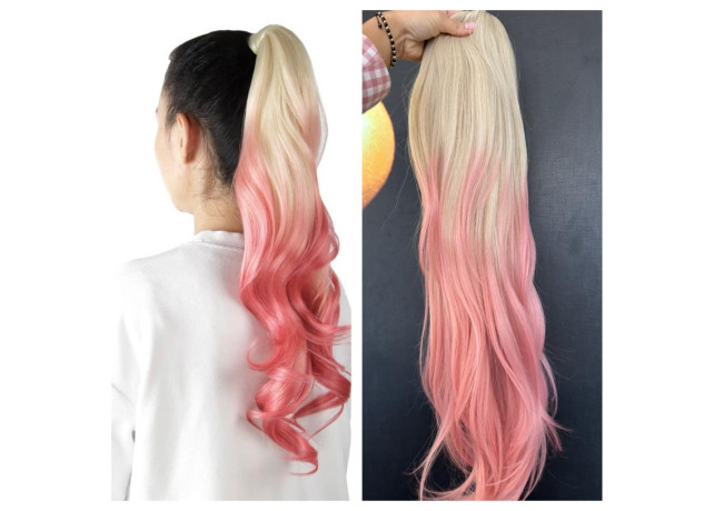 Coada de Par cu snur Ombre Blond Deschis/ Roz. 70 cm